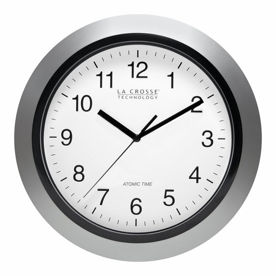 La Crosse Technology WT-3102S 10-Inch Atomic Analog Wall Clock, Silver