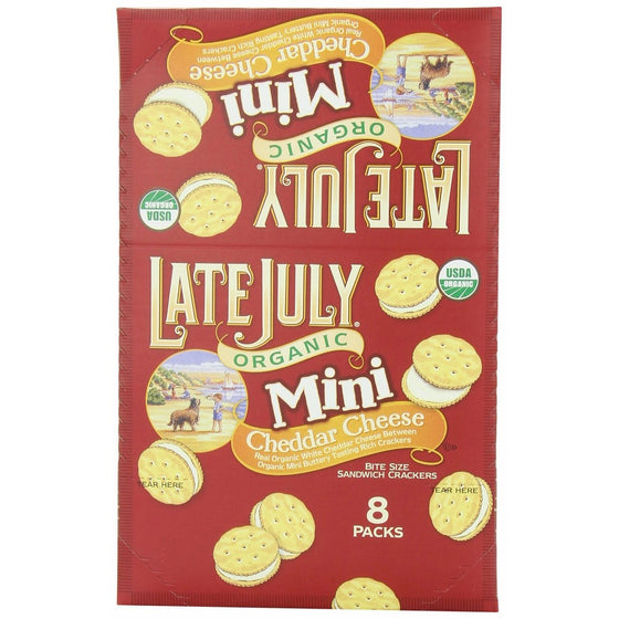 Late July Organic Mini Cheddar Cheese Bite Size Sandwich Crackers, 1.125-Ounce Pouches in 8-Count Boxes (Pack of 4)