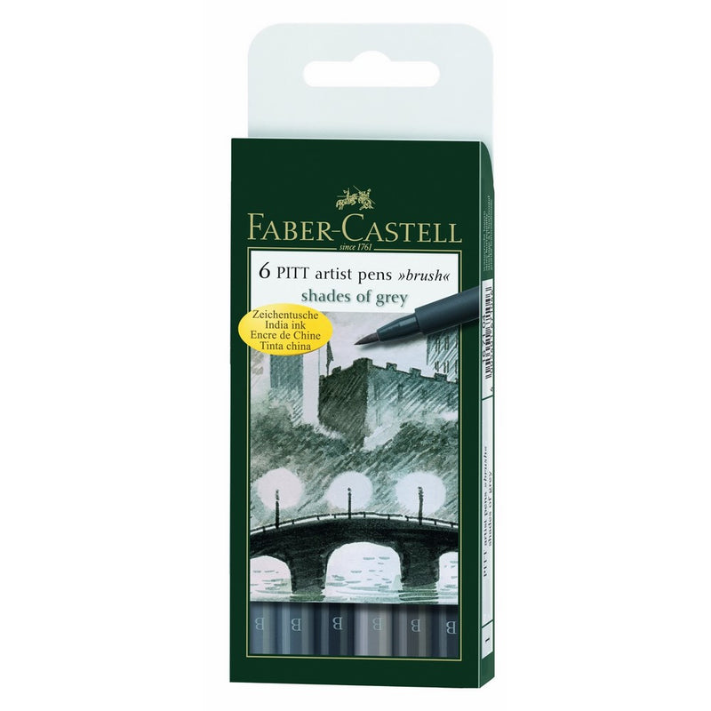 Faber-Castell - Pitt Artist Pens Set Of 6 Brush Tips-Shades Of Grey