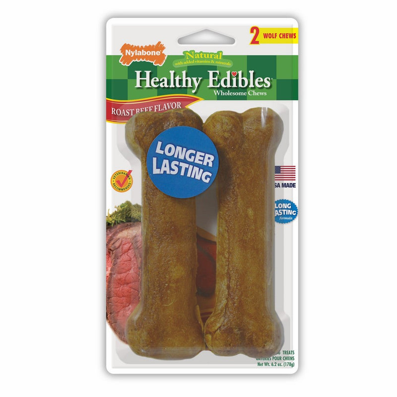 Nylabone Healthy Edibles Natural Dog Treats, Roast Beef, Medium, 2 Count