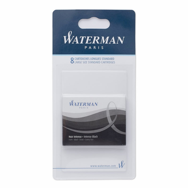 Waterman Standard Long Cartridges for Fountain Pens, Intense Black, Box of 8 (S0712991)