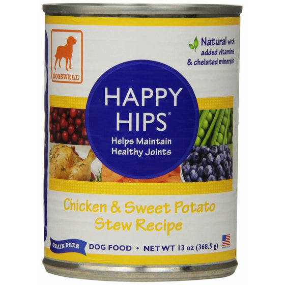 Dogswell Happy Hips for Dogs, Chicken & Sweet Potato Stew Recipe, 13-Ounce Cans (Pack of 12)