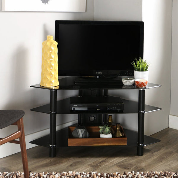 Walker Edison 44" Glass Corner TV Stand, Black