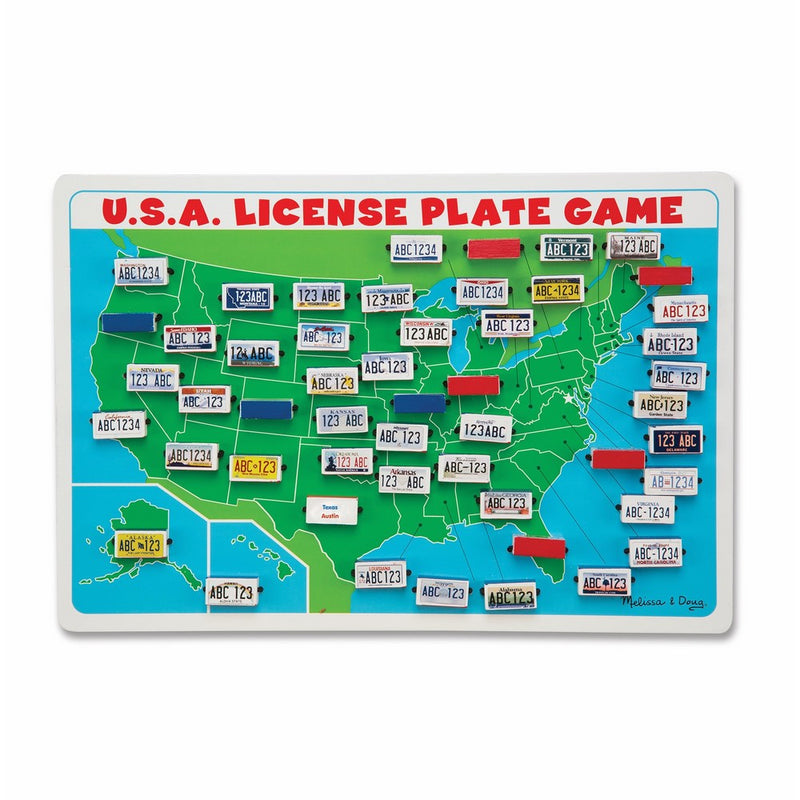 Melissa & Doug Flip to Win Travel License Plate Game - Wooden U.S. Map Game Board