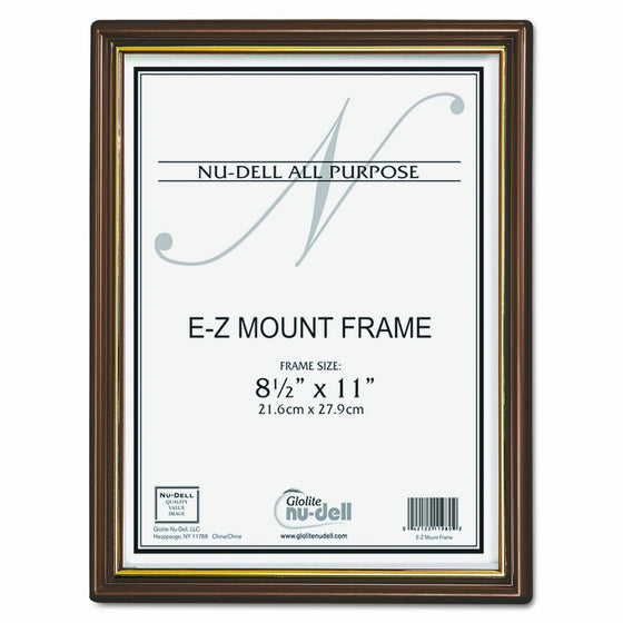 NuDell 8.5" x 11" EZ Mount Economy Document Frame Plastic Face, Walnut with Gold Trim