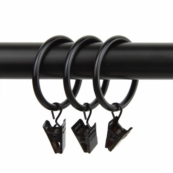 Rod Desyne 10 Count Curtain Rings with Clip, 1-3/8-Inch, Black