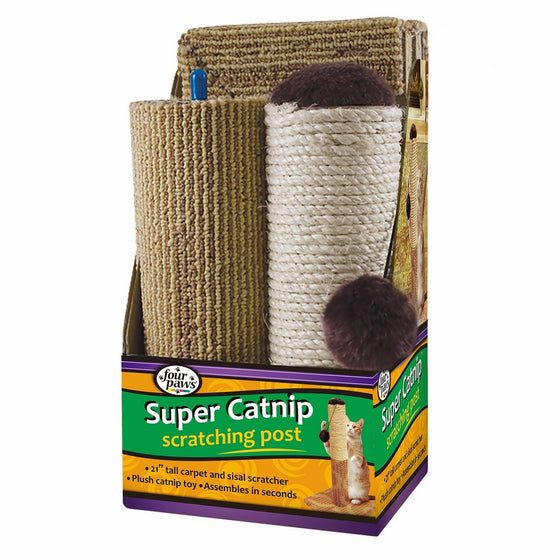 Four Paws Super Catnip Cat Scratching Post, 21" Tall Sisal and Carpet Scratching Post