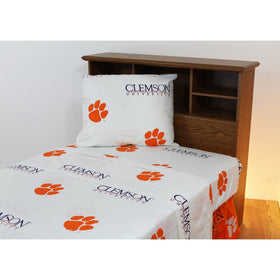 College Covers Clemson Tigers Printed Sheet Set, King, White