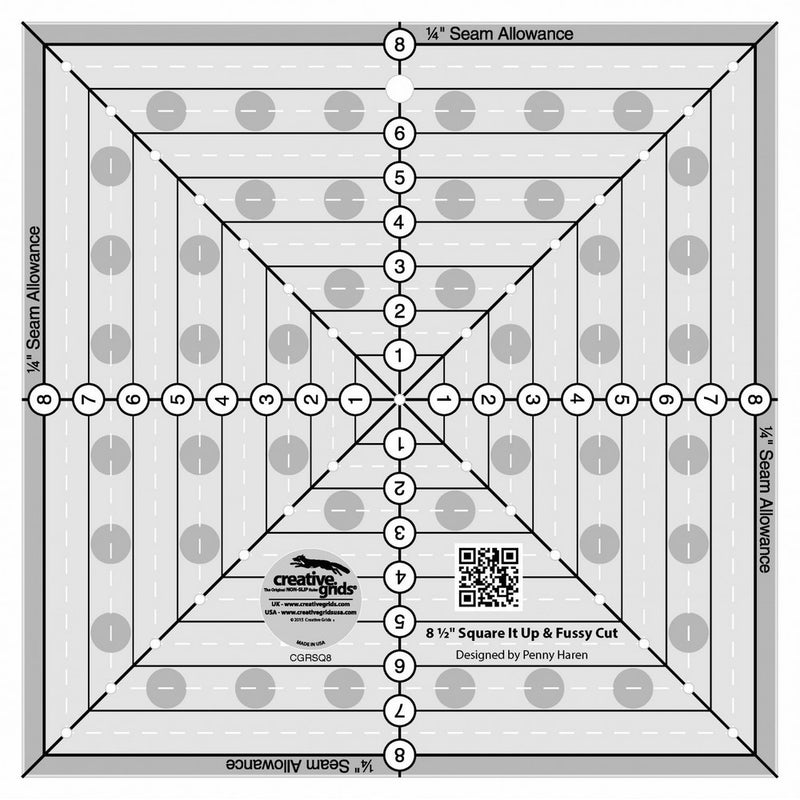 Creative Grids 8-1/2 inch Square It Up or Fussy Cut Square Quilt Ruler