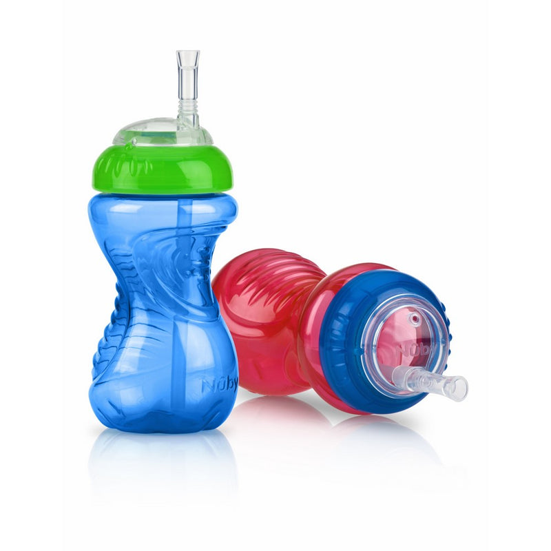 Nuby 2-Pack No-Spill Cup with Flex Straw, 10 Ounce, Colors May Vary