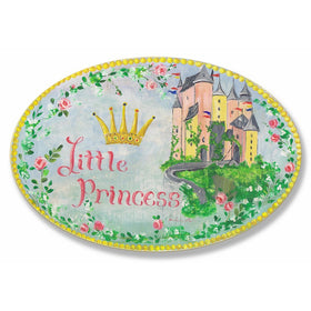 The Kids Room by Stupell Little Princess Floral Border With Castle Oval Wall Plaque, 10 x 0.5 x 15, Proudly Made in USA