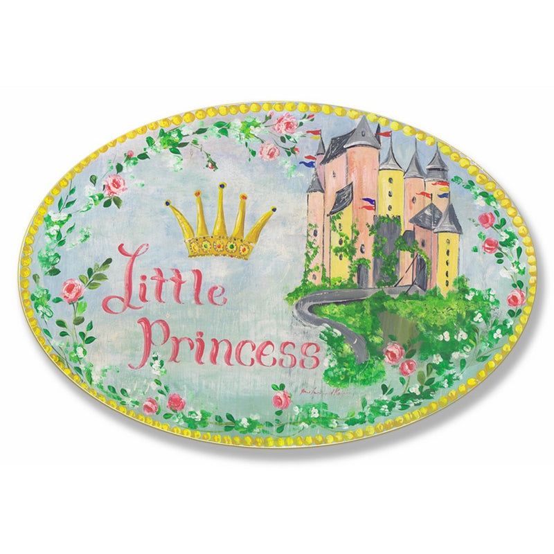 The Kids Room by Stupell Little Princess Floral Border With Castle Oval Wall Plaque, 10 x 0.5 x 15, Proudly Made in USA