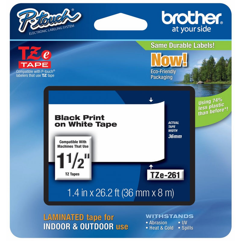 Brother Laminated Black on White 1 1/2 Inch Tape - Retail Packaging (TZe261) - Retail Packaging