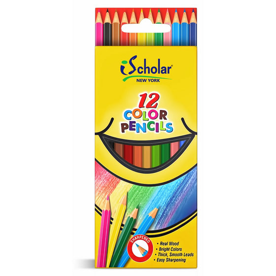 iScholar Color Pencils, Assorted Colors, 12-Pack of Pencils (22212)