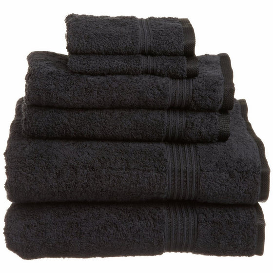 Superior Luxurious Soft Hotel & Spa Quality 6-Piece Towel Set, Made of 100% Premium Long-Staple Combed Cotton - 2 Washcloths, 2 Hand Towels, and 2 Bath Towels, Black