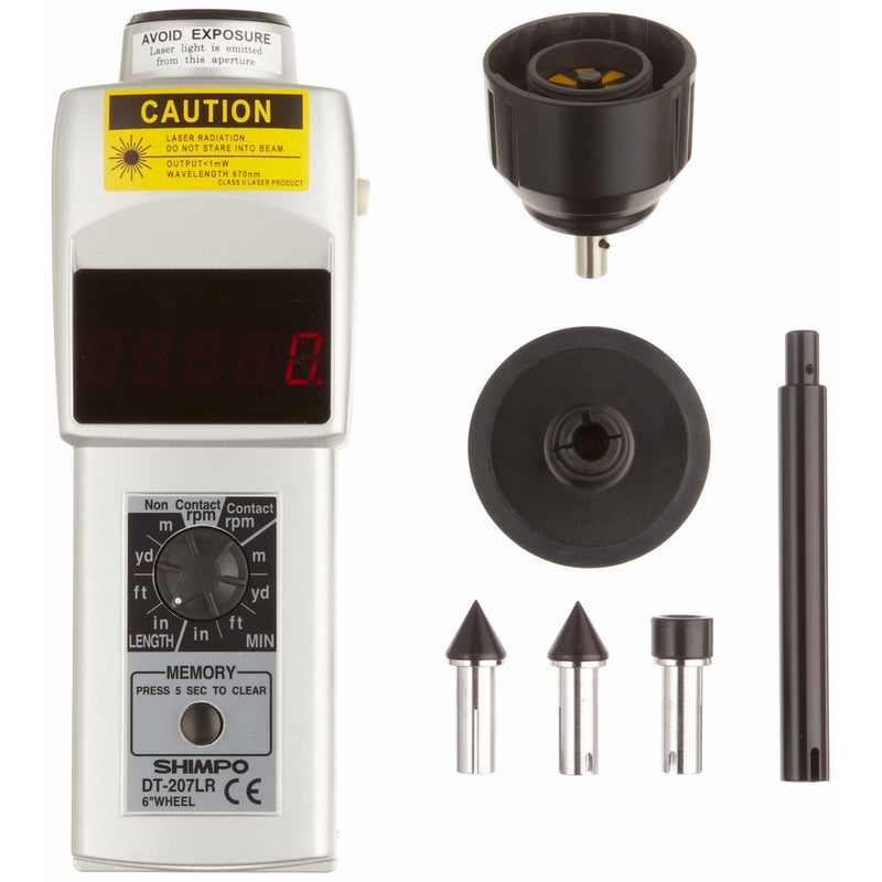 Shimpo DT-207LR Handheld Tachometer with 6" Wheel, LED Display, 6-99999rpm Range