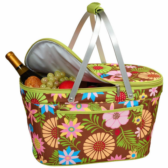 Picnic at Ascot Large Family Size Insulated Folding Collapsible Picnic Basket Cooler with sewn in Frame - Floral