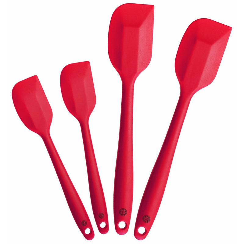 StarPack Premium Silicone Spatula Set of 4 with Hygienic Solid Coating - Bonus 101 Cooking Tips (Cherry Red)