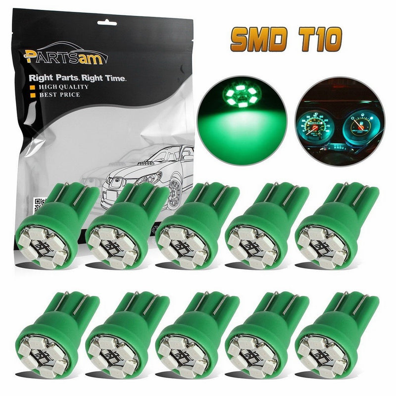 Partsam 10x T10 Wedge 168 194 W5W 2825 Green Instrument Gauge Cluster Panel LED Light Bulbs