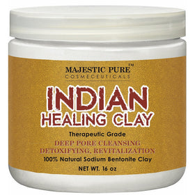 Majestic Pure Indian Healing Clay Powder, Deep Pore Cleansing Facial, Body and Hair Mask, Natural Sodium Bentonite Clay, 16oz