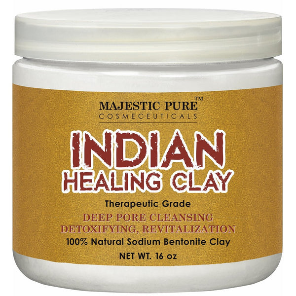 Majestic Pure Indian Healing Clay Powder, Deep Pore Cleansing Facial, Body and Hair Mask, Natural Sodium Bentonite Clay, 16oz