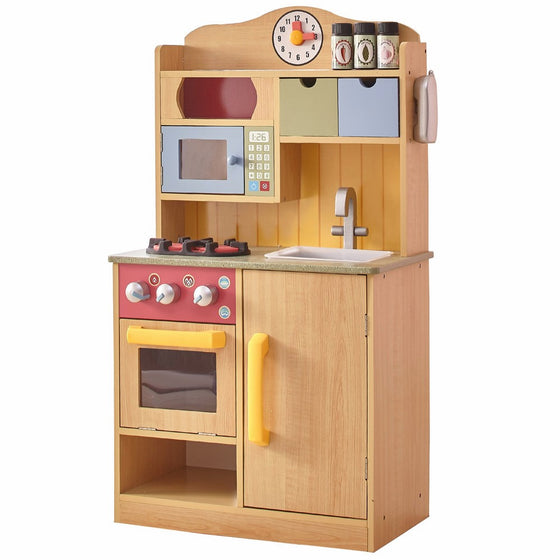 Teamson Kids Little Chef Wooden Toy Play Kitchen with Accessories - Burlywood