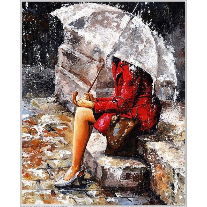 1 X Diy oil painting, paint by number kit- Woman in the Rain 1620 inch Frameless.
