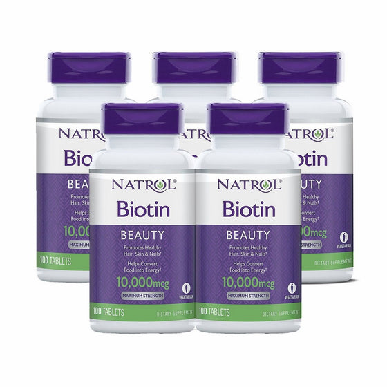 Natrol Biotin Maximum Strength 10,000 mcg (Pack of 5) (100 tablets)