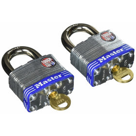Master Lock Padlock, Laminated Steel Lock, 2 in. Wide,5T (Pack of 2-Keyed Alike)