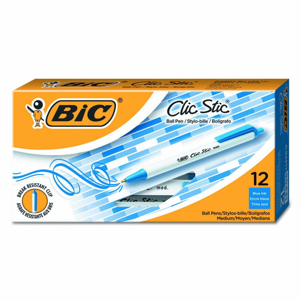 BIC CSM11-Blu Clic Stic Retractable Ball Pen, Medium Point (1.0 mm), Blue Ink, 12-Count