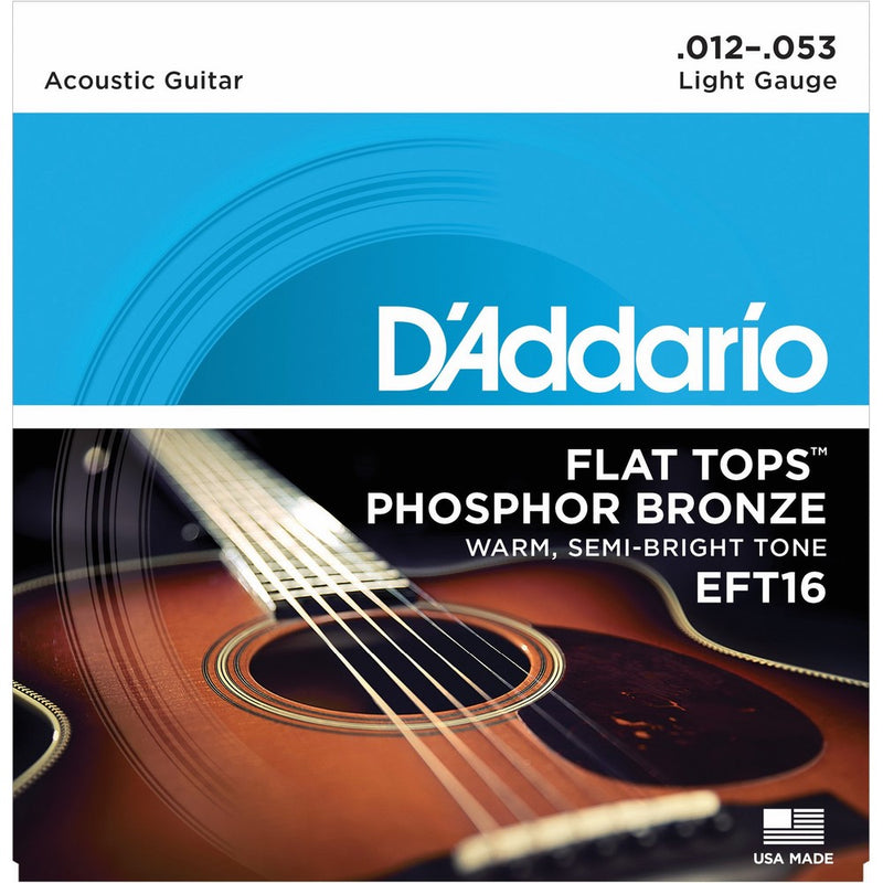 D'Addario EFT16 Flat Tops Phosphor Bronze Acoustic Guitar Strings, Light, 12-53