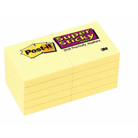 Post-it Notes, Super Sticky Pad, 1-7/8 Inches x 1-7/8 Inches, Canary Yellow, 10 Pads per Pack