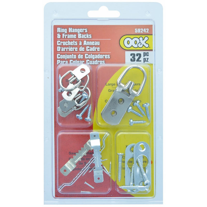 OOK by Hillman 535672 59242 Zinc Ring Assorted Hanger and Picture Frame Back Kit, 32 Piece