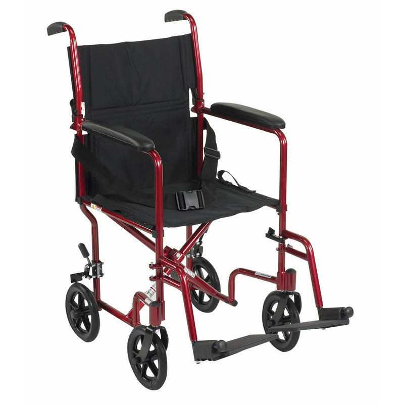 Drive Medical Aluminum Transport Chair, 19", Red