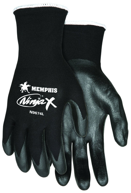 Memphis Glove N9674M Ninja X Nylon/Spandex Shell Gloves with Bi-Polymer Dipped Palm and Fingertips, Black, Medium, 1-Pair
