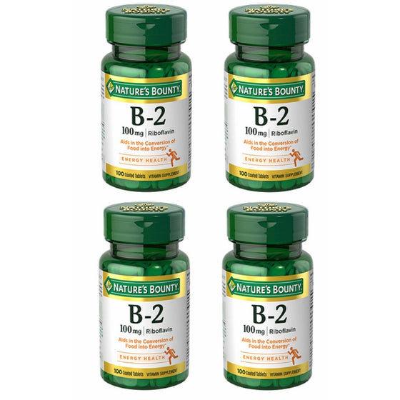 Nature's Bounty Vitamin B-2 100 mg, 100 Coated Tablets (Pack of 4)