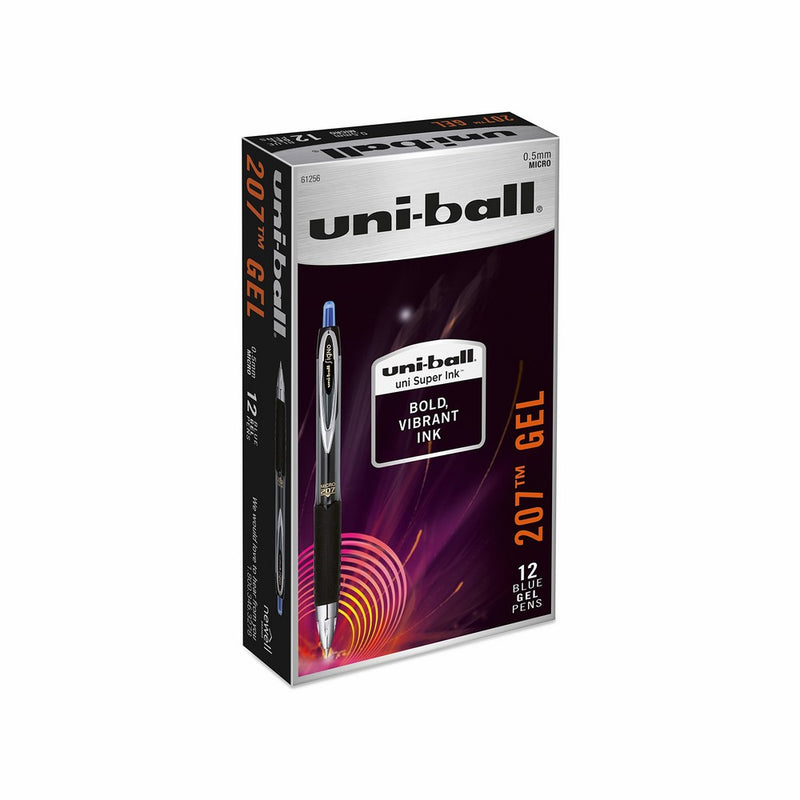 uni-ball 207 Retractable Gel Pens, Micro Point (0.5mm), Blue, 12 Count