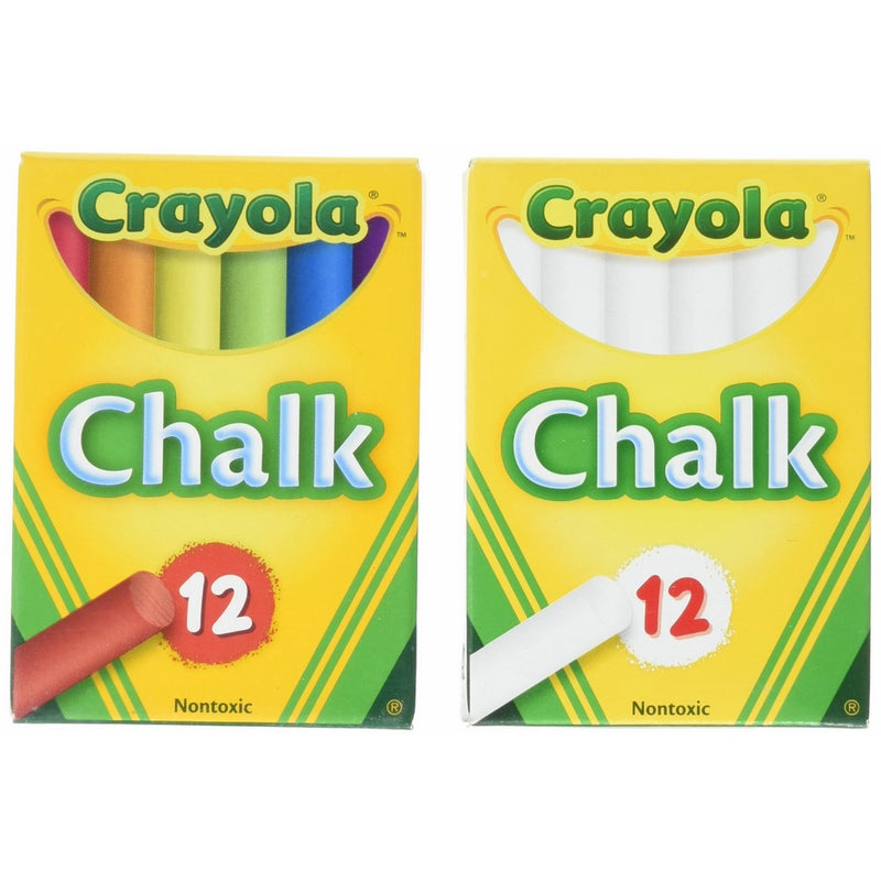 Crayola Non-Toxic White Chalk(12 ct box)and Colored Chalk(12 ct box) Bundle