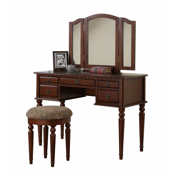 Bobkona F4071 St. Croix Collection Vanity Set with Stool, Cherry