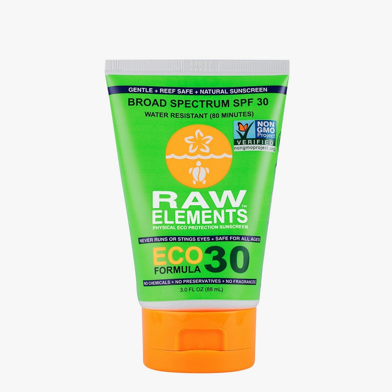 Raw Elements Certified Natural Sunscreen | Non-Nano Zinc Oxide, 95% Organic, Very Water Resistant, Reef Safe, Non GMO, Cruelty Free, SPF 30 All Ages Safe, Moisturizing 3oz (Packaging May Vary)