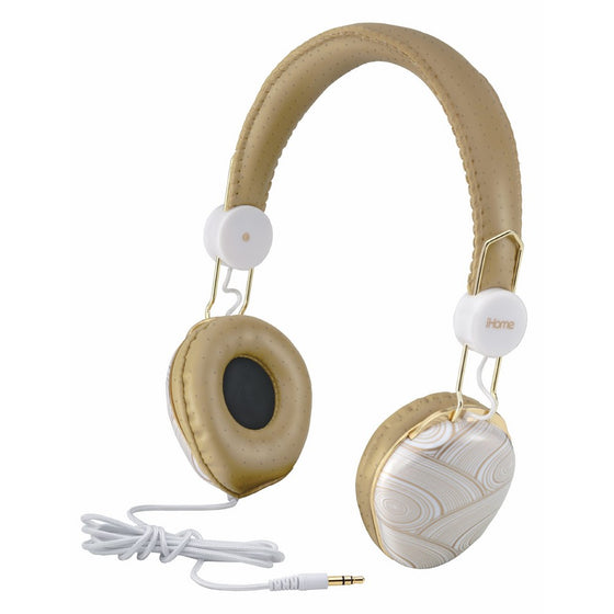 iHOME IB43WM Fashion Headphone, White and Gold