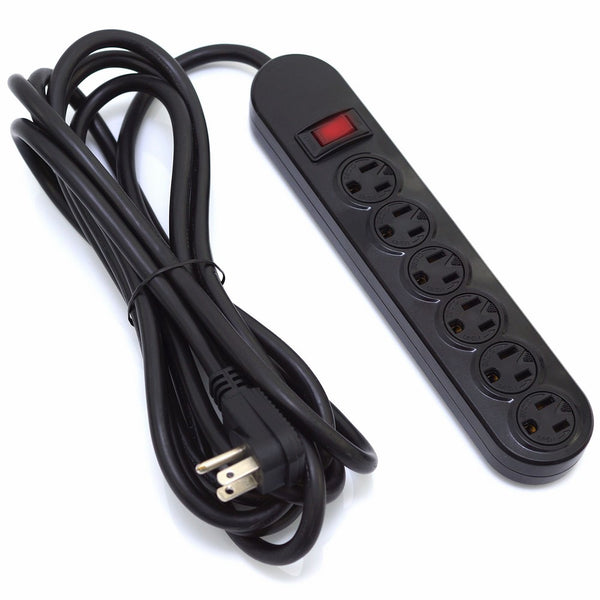 12Ft 6-Outlet Power Strip AC125V 14AWG Black -- Office or Home Plug Extension