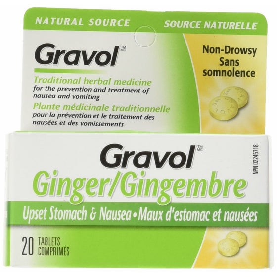 Certified Organic Ginger GRAVOL NATURAL SOURCE (20 Tablets) Antinauseant for NAUSEA, VOMITING & MOTION SICKNESS Ages 6 And Up