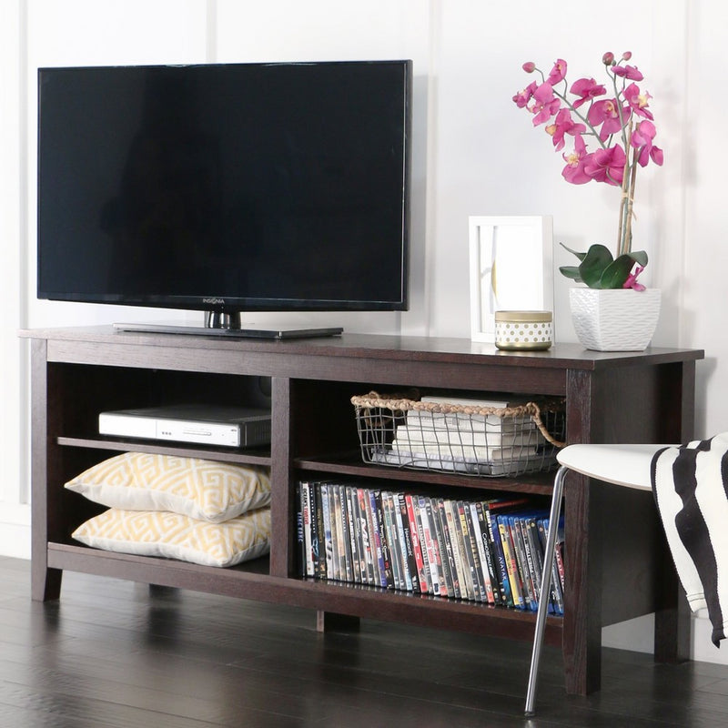 WE Furniture 58" Wood TV Stand Storage Console, Espresso