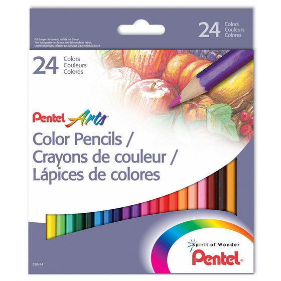 Pentel CB8-24 Arts Color Pencils Assorted Colors 24 Count