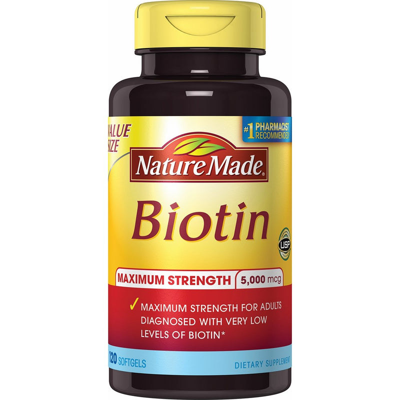 Nature Made Max Strength: Biotin (B7) 5000 mcg. Softgels Value Size 120 Ct