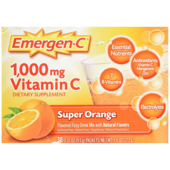 Emergen-C Vitamin C Fizzy Drink Mix Super Orange - 1000 mg - 30 Packets