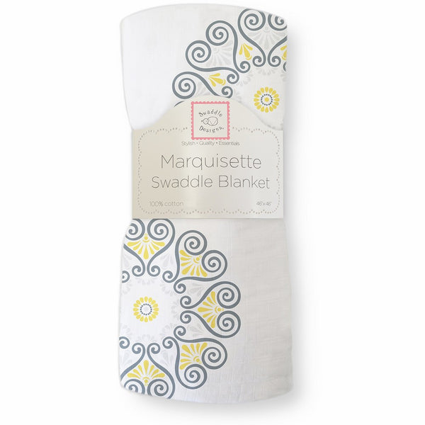 SwaddleDesigns Marquisette Swaddling Blanket, Premium Cotton Muslin, Yellow Medallions