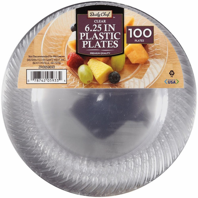 Daily Chef 6.25-Inch Plastic Plates, Clear, 100 Count