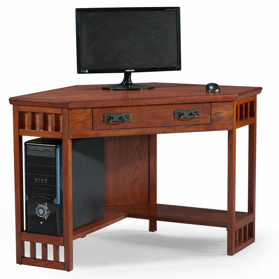 Leick Corner Computer and Writing Desk, Mission Oak Finish